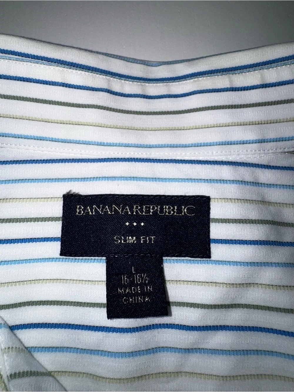 Banana Republic White Dress Shirt with Blue and Gray Stripes, 16-16,5 L